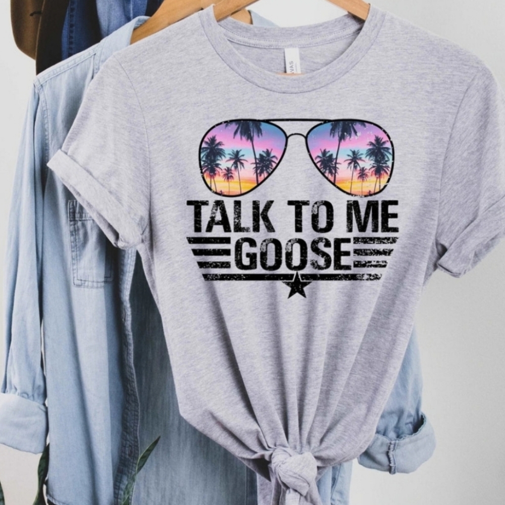 Sale🥳 Bella Grey "Talk To Me Goose" Airplane Sunglasses Graphic Tee Aviator